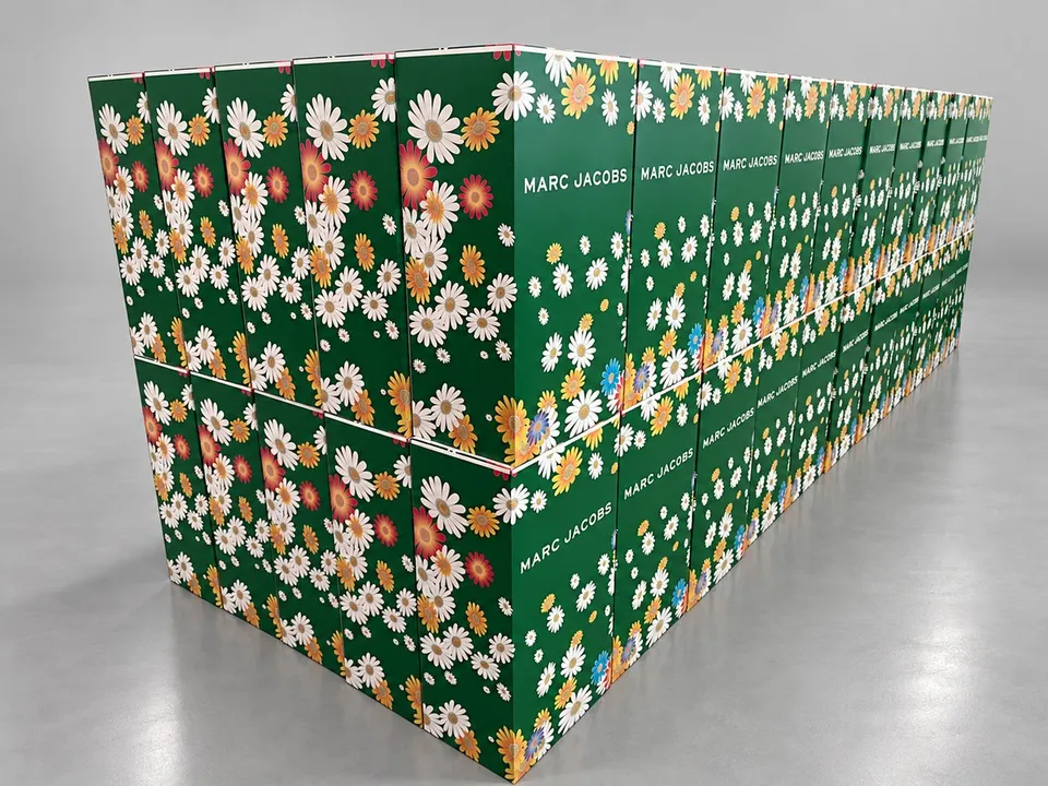Batch of green floral Marc Jacobs freestanding retail display units