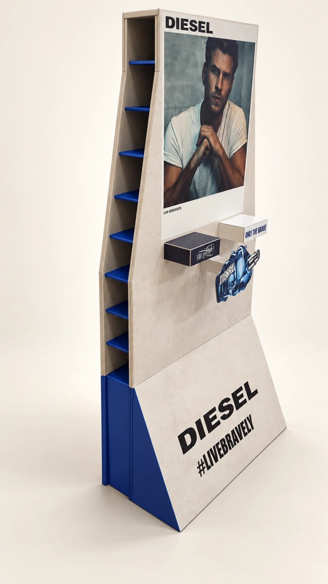 Diesel fragrance campaign panel and display structure