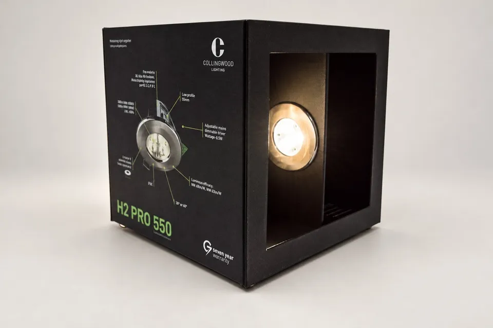 Product display cube with illuminated demonstration areas