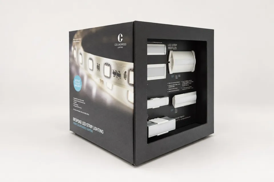 Product display cube with illuminated demonstration areas
