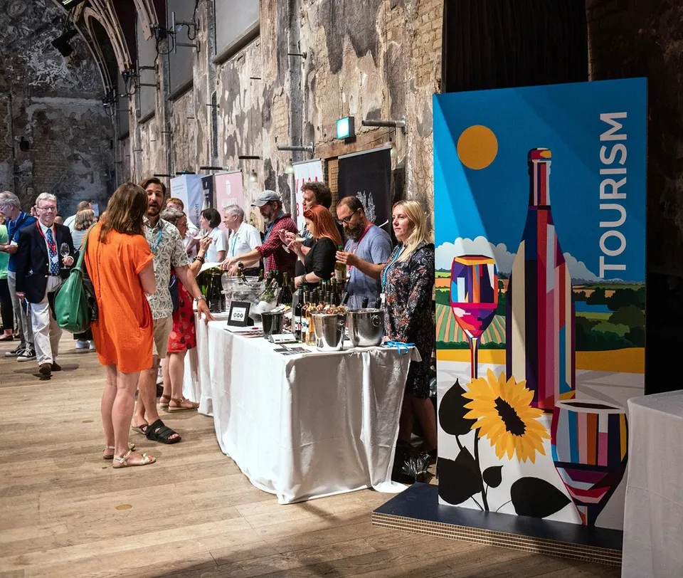 Wines of Great Britain dimensional lettering and printed totems