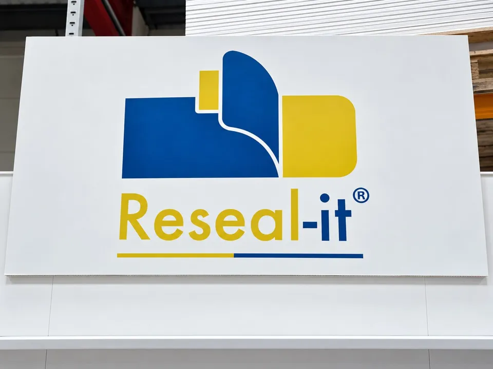 Reseal-it kitchen-style display with printed tiles and appliance-shaped units