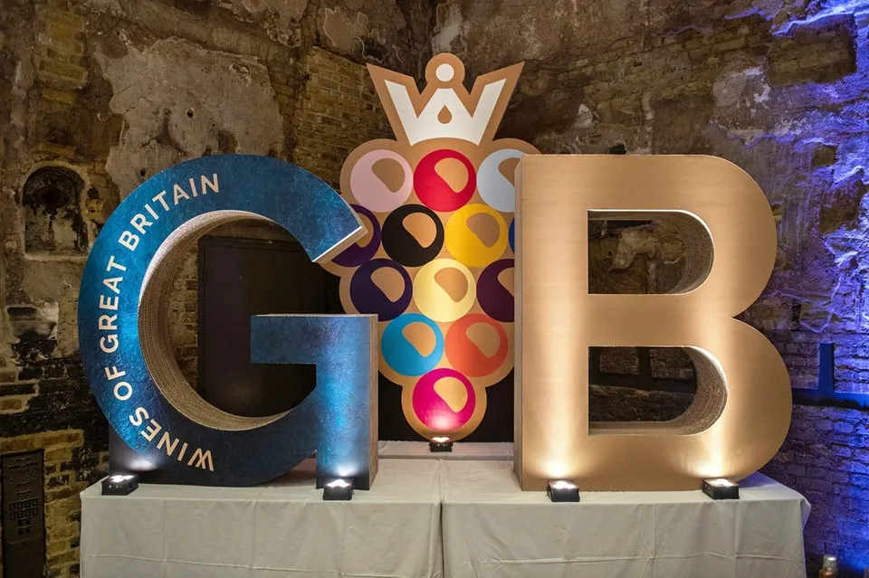 Wines of Great Britain dimensional lettering and printed totems