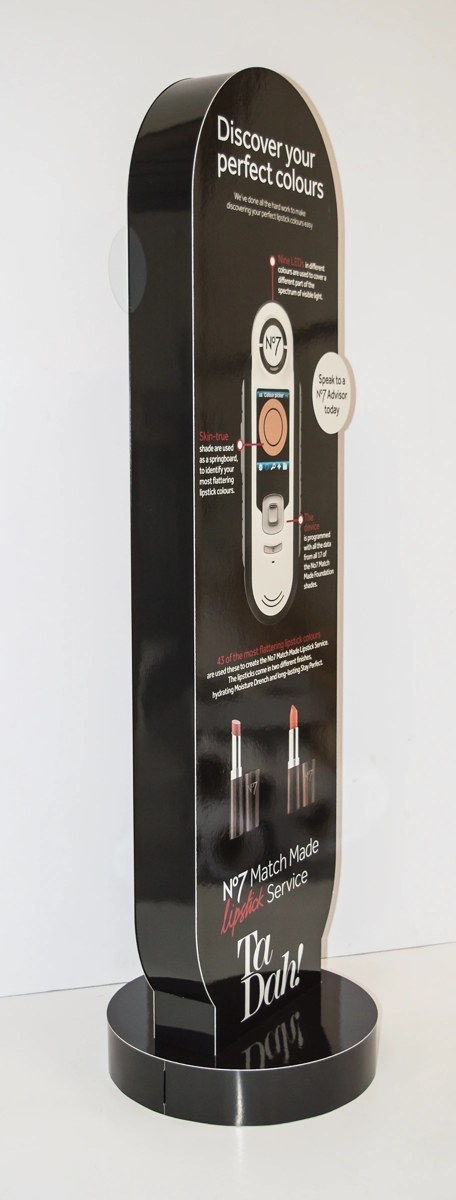 No7 branded display panels and product presentation