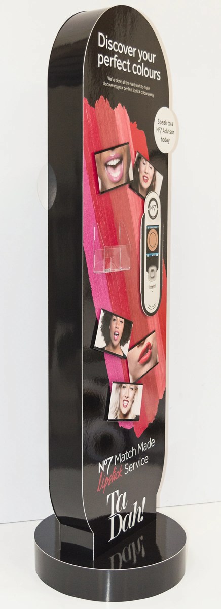 No7 branded display panels and product presentation