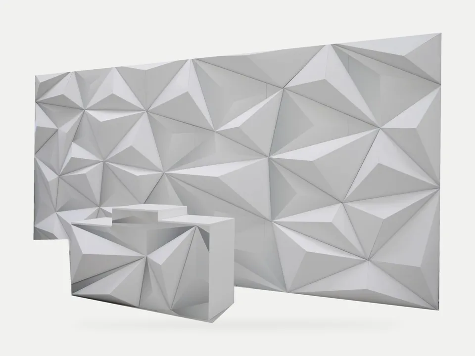 Faceted geometric wall and freestanding display forms