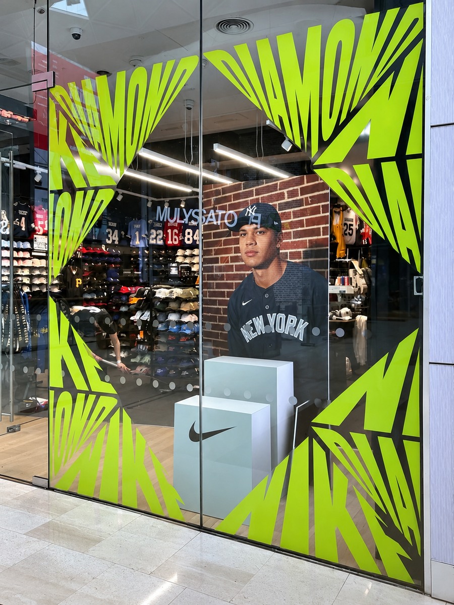 Nike Diamond retail window graphics with dimensional campaign treatment