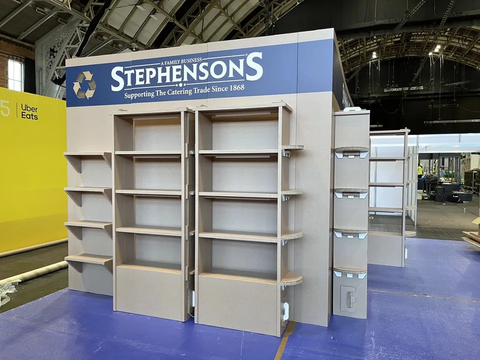 Stephensons shelving, printed headers and stand components
