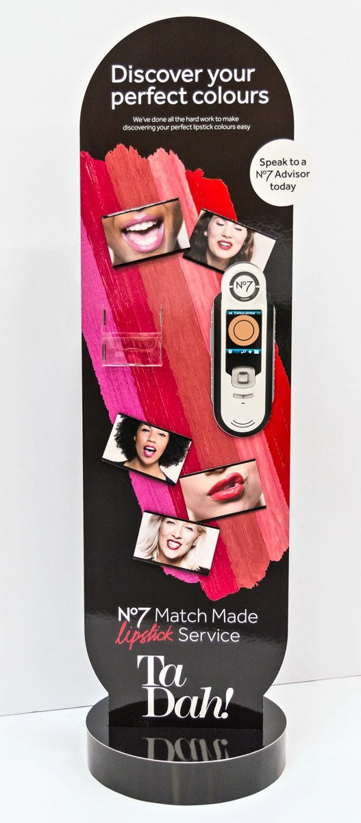 No7 branded display panels and product presentation