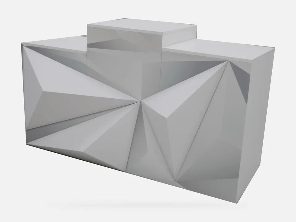 Faceted geometric wall and freestanding display forms