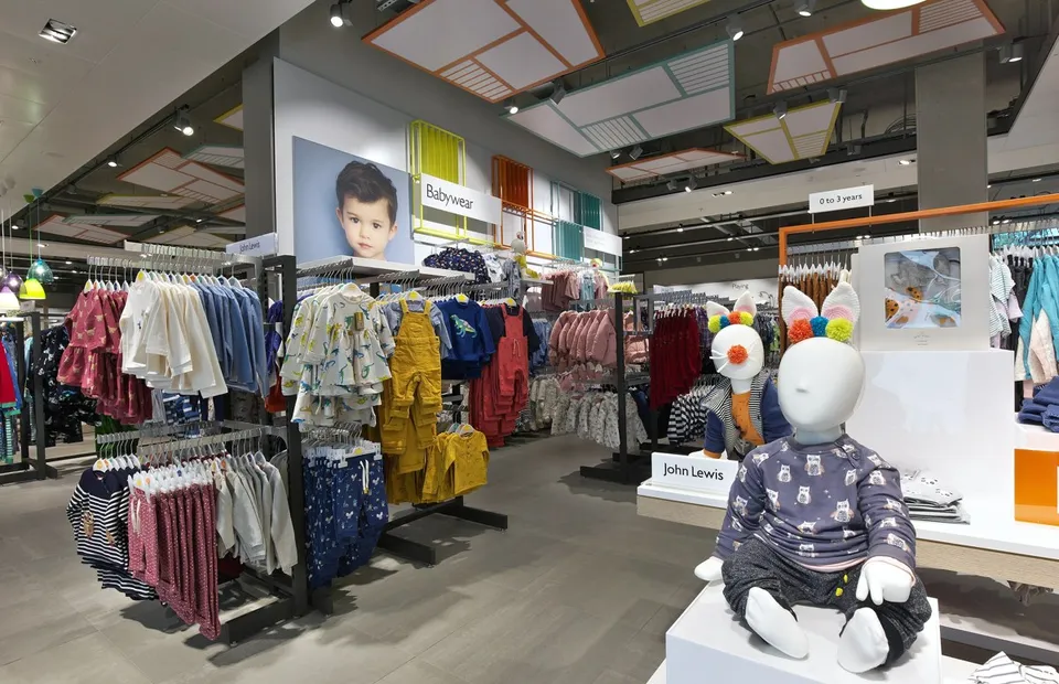 Patterned overhead acoustic panels in the John Lewis store