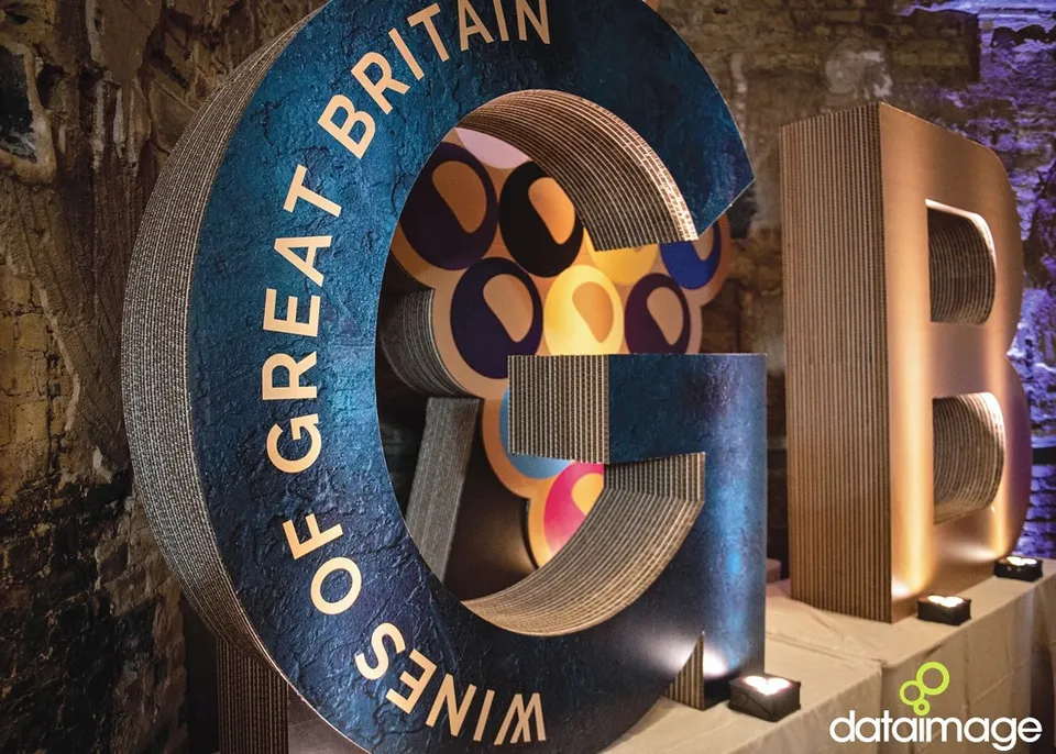 Wines of Great Britain dimensional lettering and printed totems