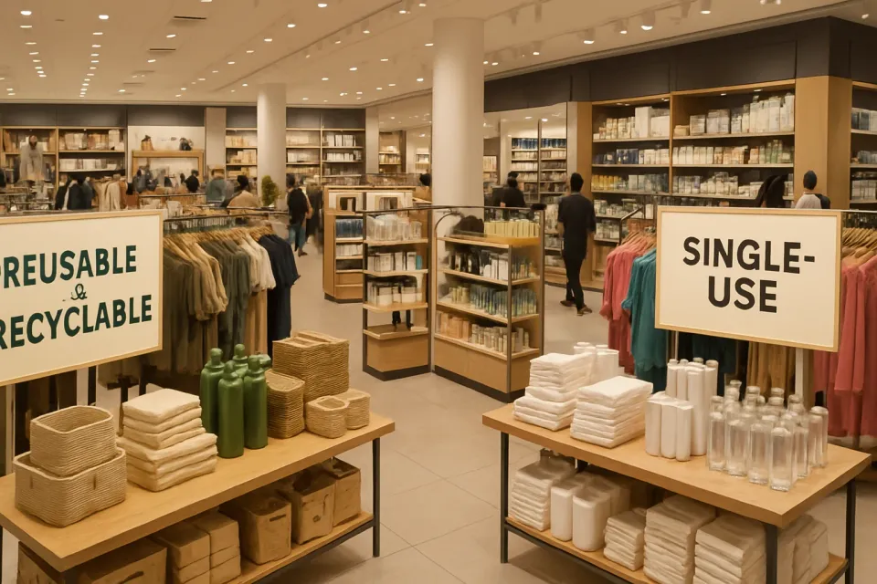 Reusable displays which have been chosen for their positive environmental impact over single-use displays.