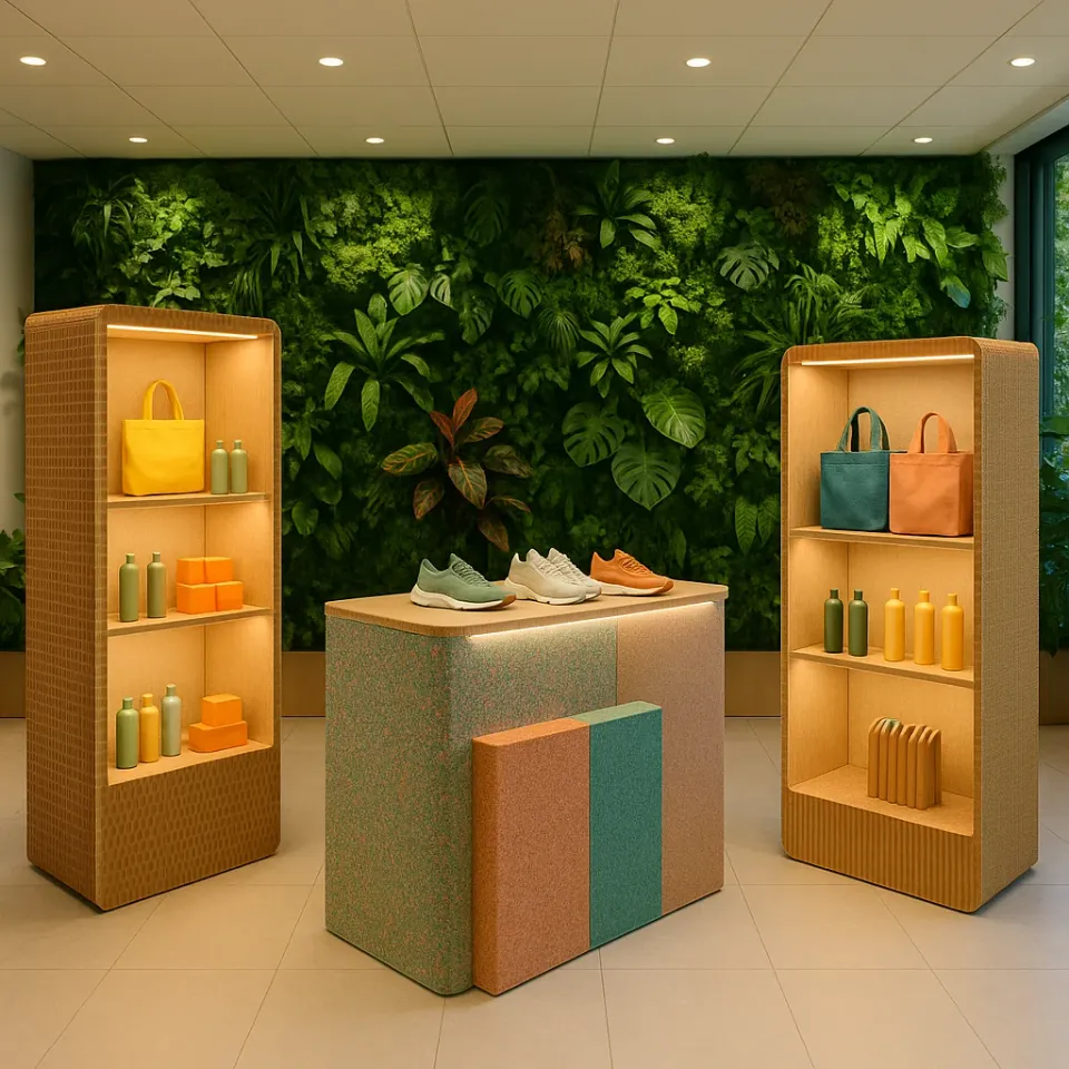 A modern retail environment featuring sleek, eco-f