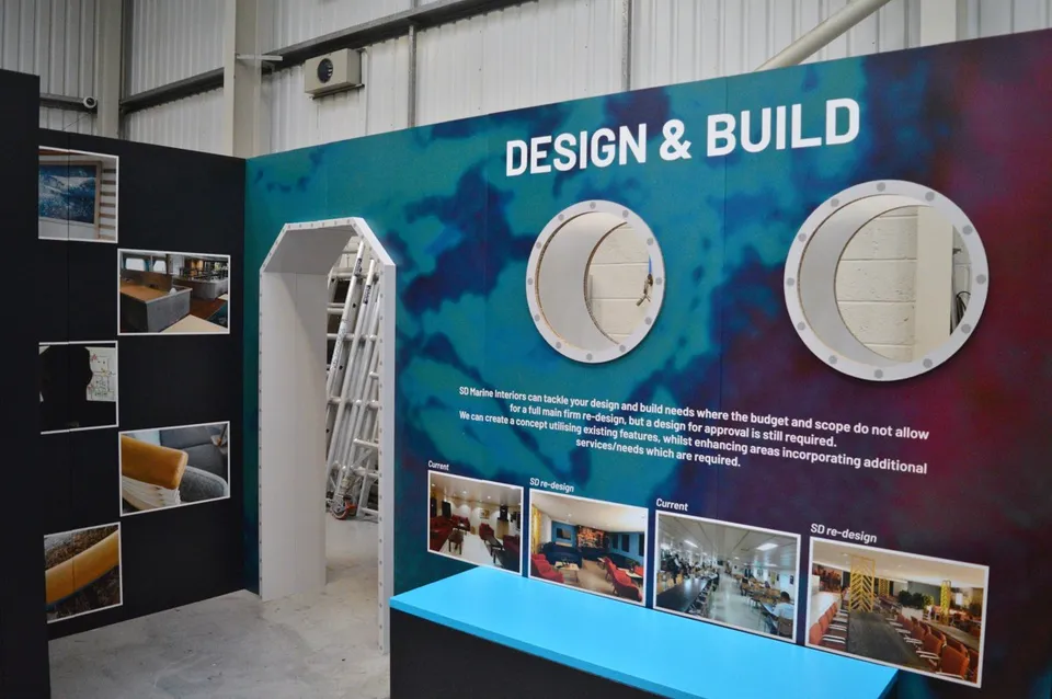 SD Marine Interiors printed exhibition walls and sample displays