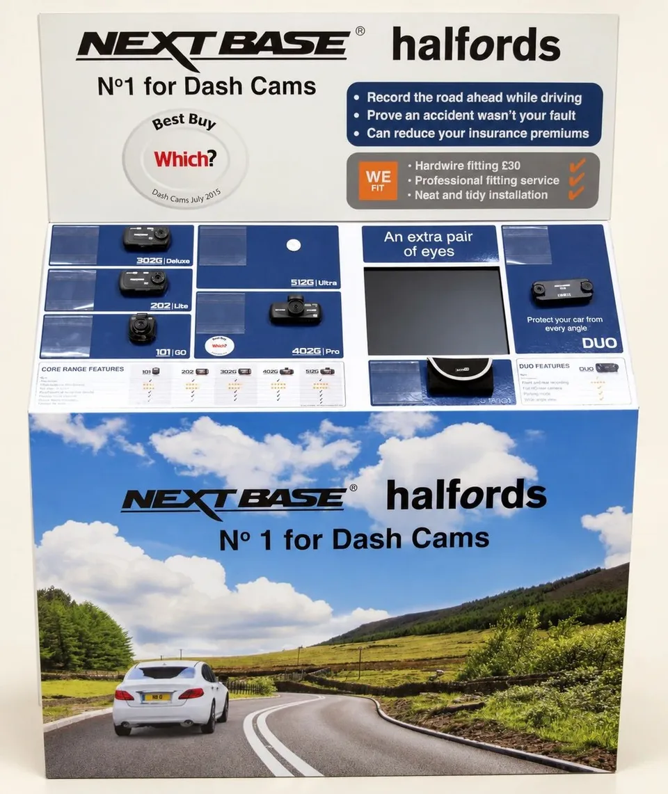 Nextbase Halfords counter display with product positions