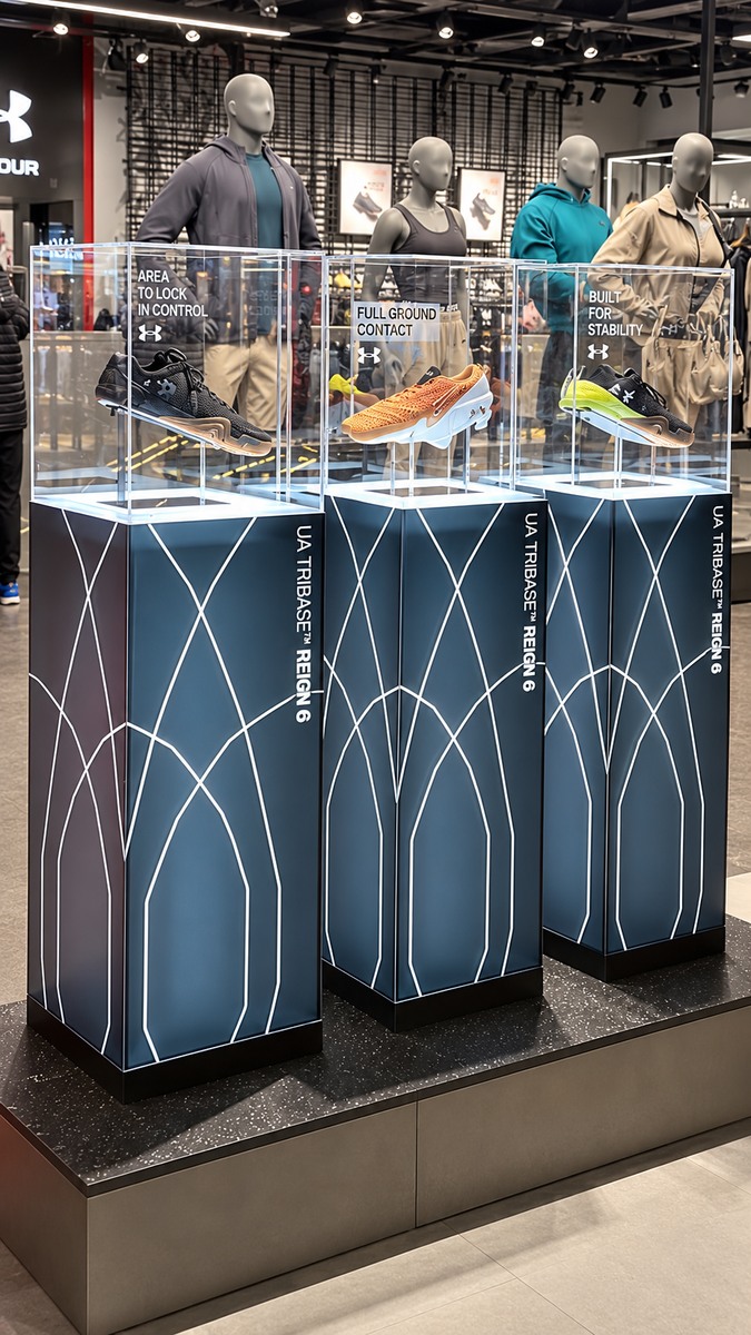 Under Armour product presentation and branded display panels