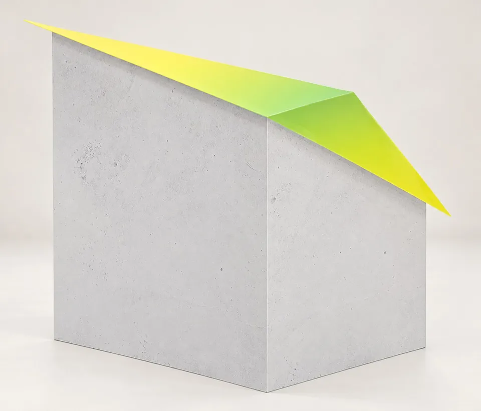 Unprinted display prototype with folded yellow and green top