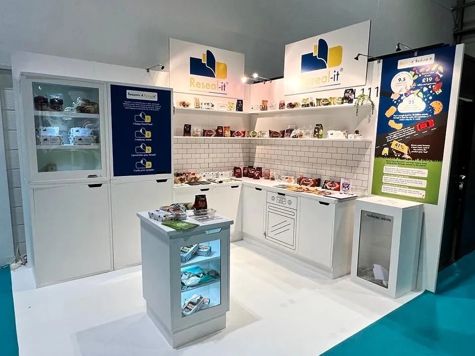 Reseal-it kitchen-style exhibition stand with products on display