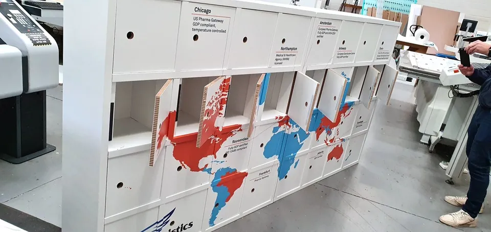 Yusen Logistics printed display with doors open