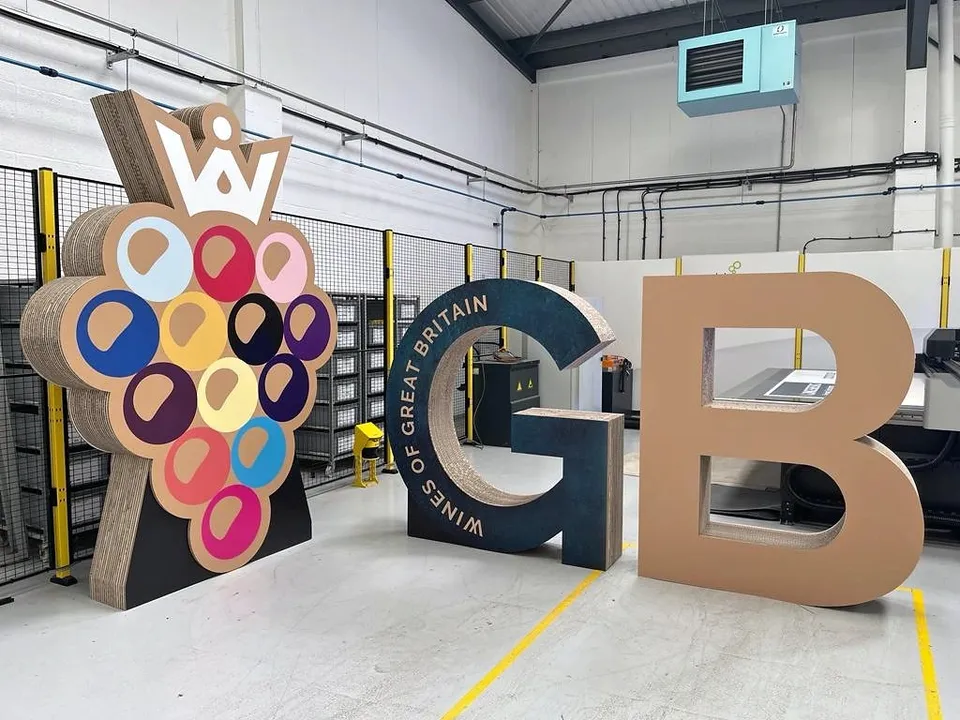 Wines of Great Britain dimensional lettering and printed totems