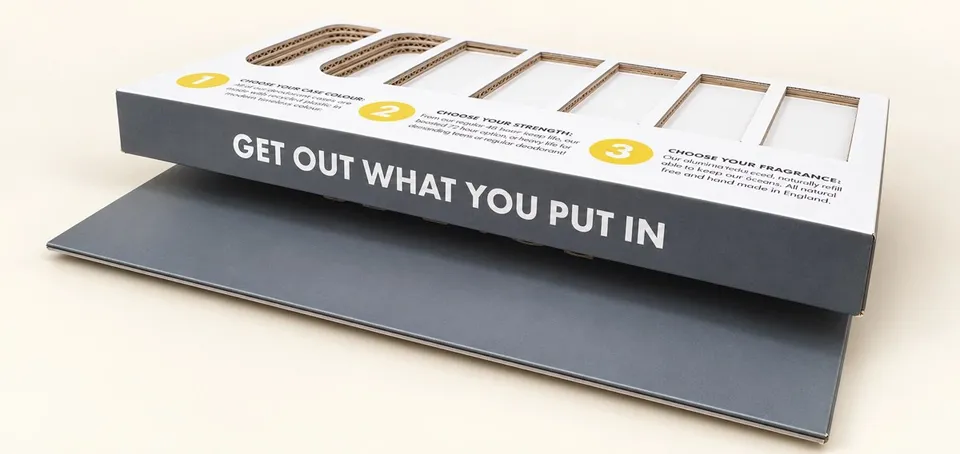 Proverb printed display backboard and product presentation