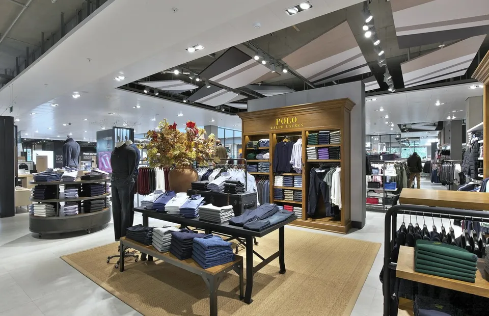 Patterned overhead acoustic panels in the John Lewis store