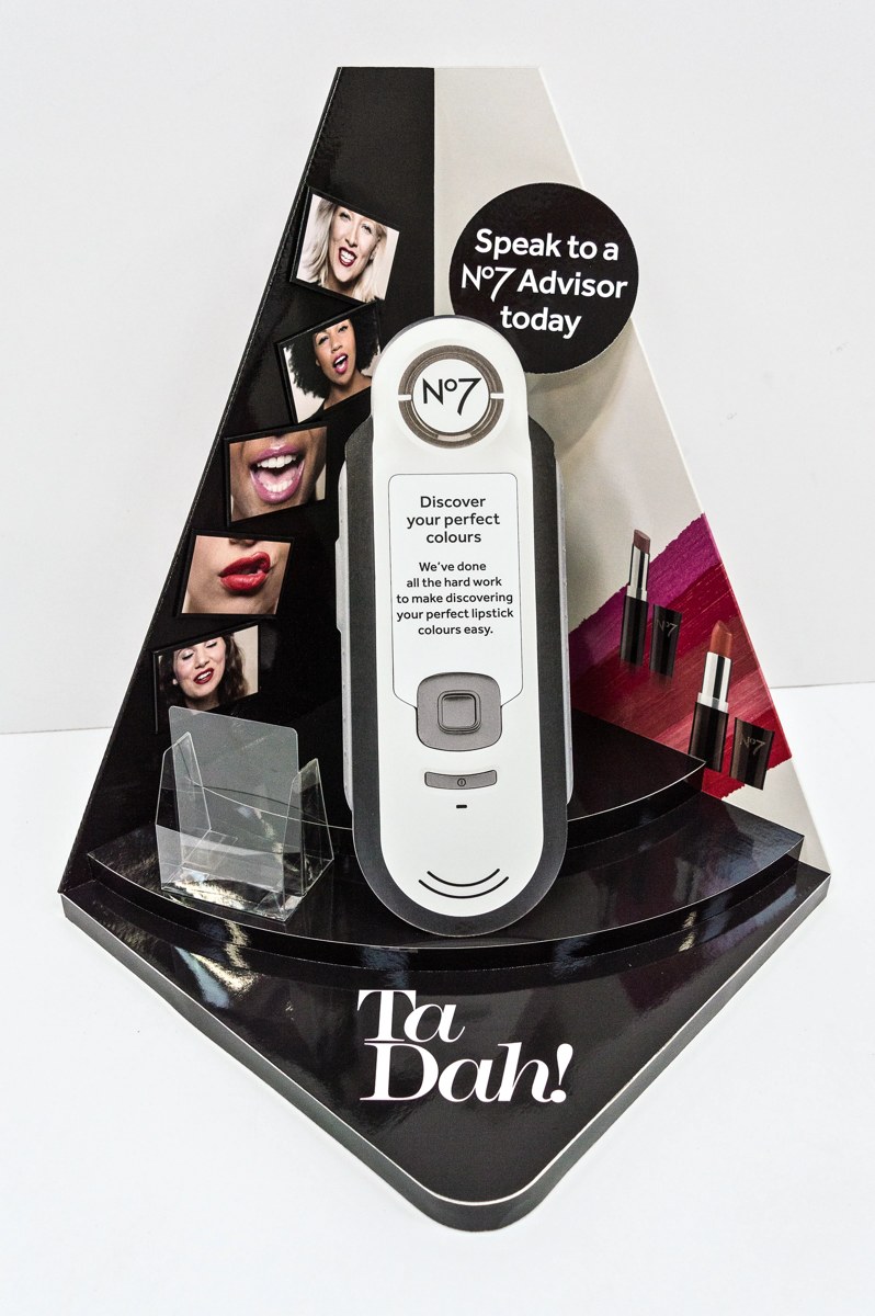 No7 branded display panels and product presentation