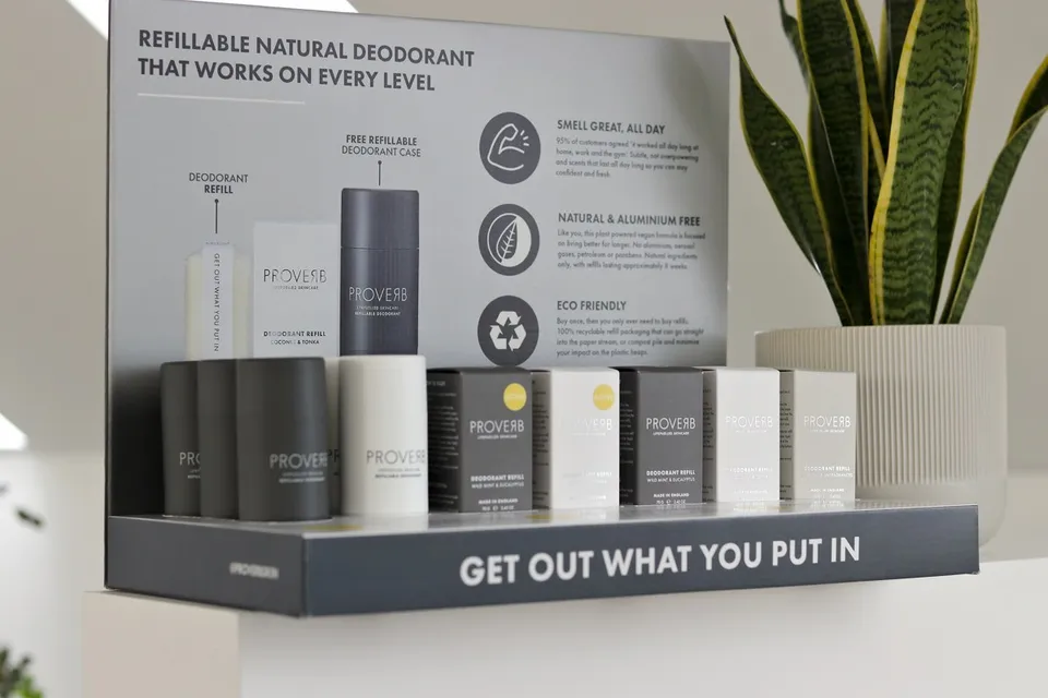 Proverb printed display backboard and product presentation