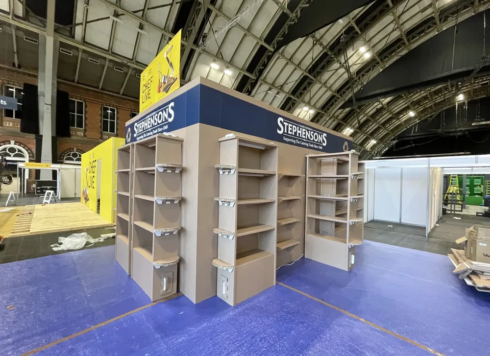 Stephensons shelving, printed headers and stand components