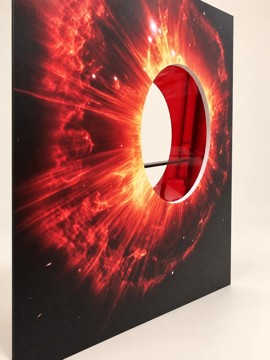 Projecting circular portal rings on a rectangular printed backdrop