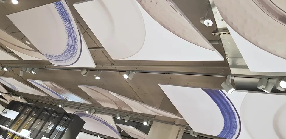 Patterned overhead acoustic panels in the John Lewis store