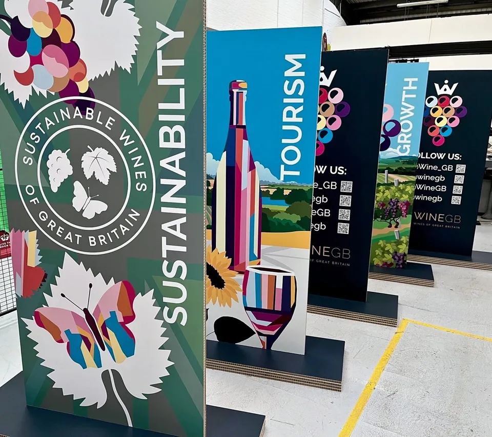 Wines of Great Britain dimensional lettering and printed totems