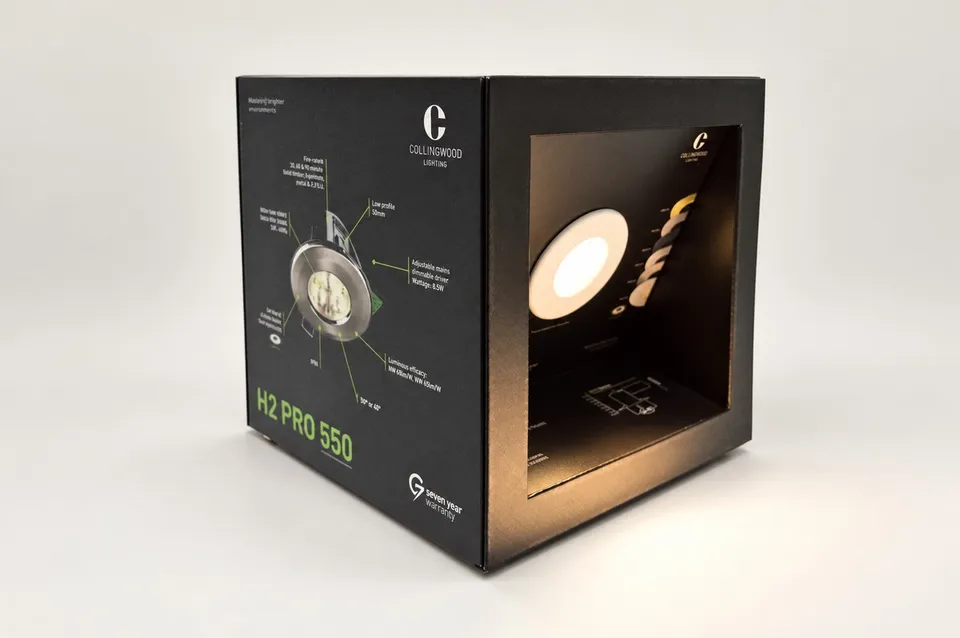 Product display cube with illuminated demonstration areas